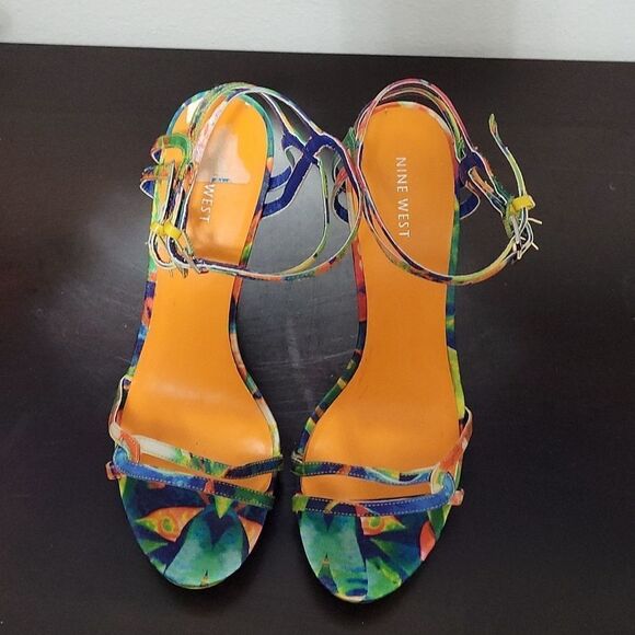 NINE WEST MULTI-COLOR STRAPPY STILETTOS HIGH HEEL SANDAL - Picture 4 of 14